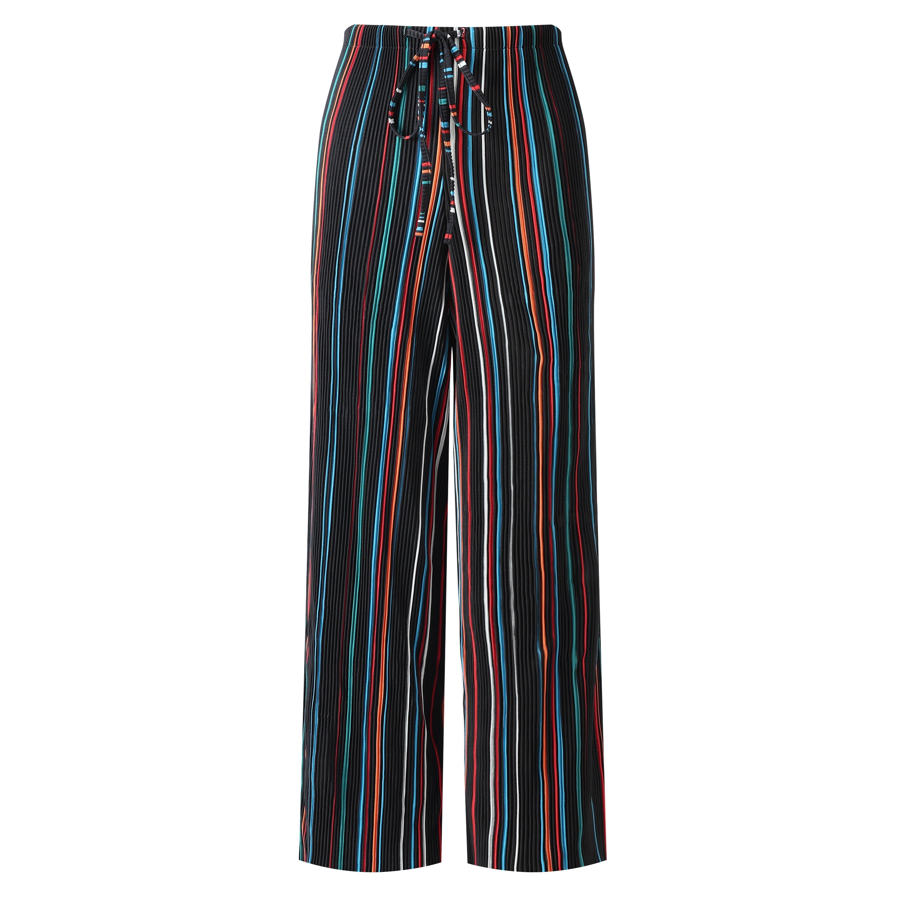 Black Stripe Abstract Print Wide-Leg Drawstring Palazzo Pleated Pants XXPLUS(6XL+)