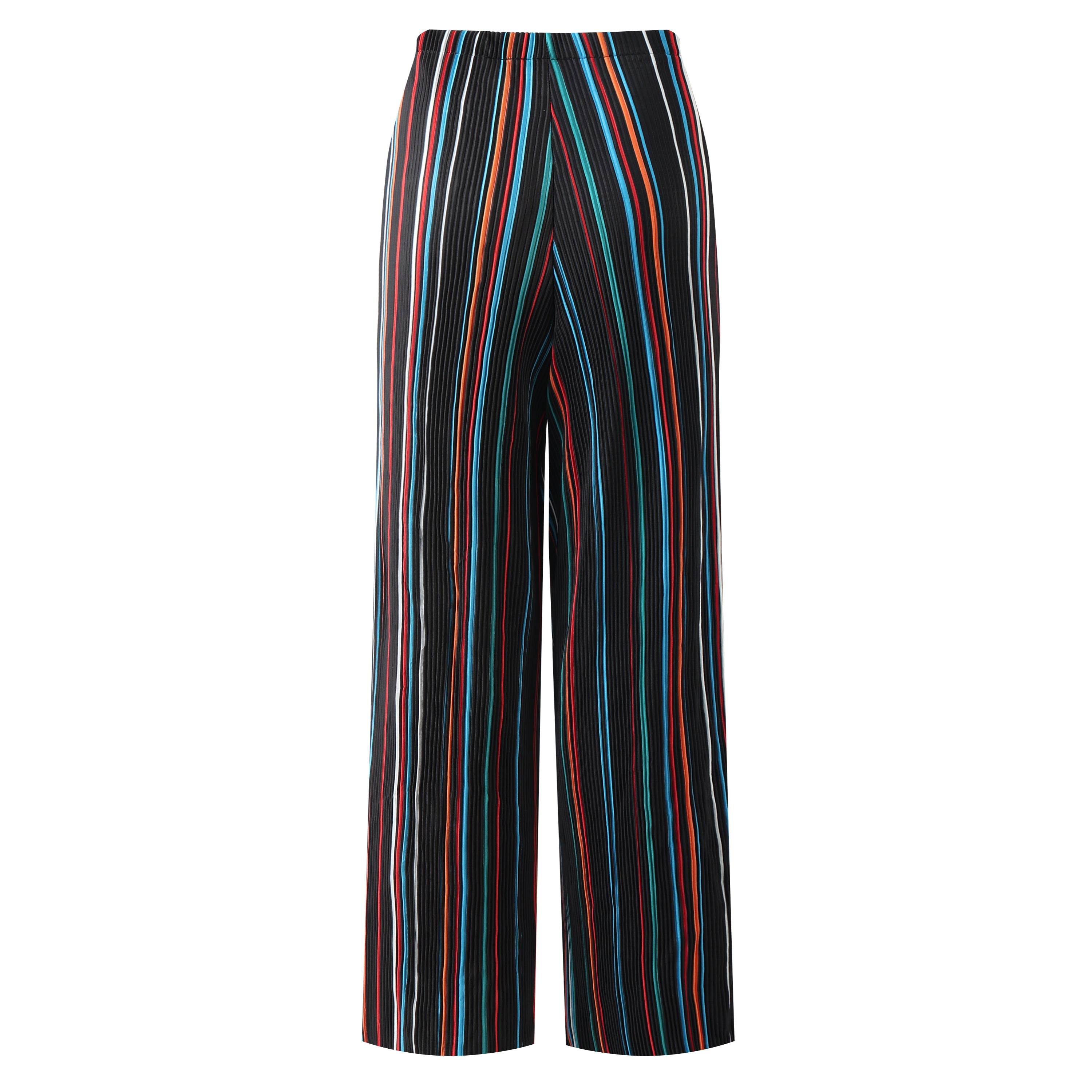 Black Stripe Abstract Print Wide-Leg Drawstring Palazzo Pleated Pants PLUS(2XL-3XL)