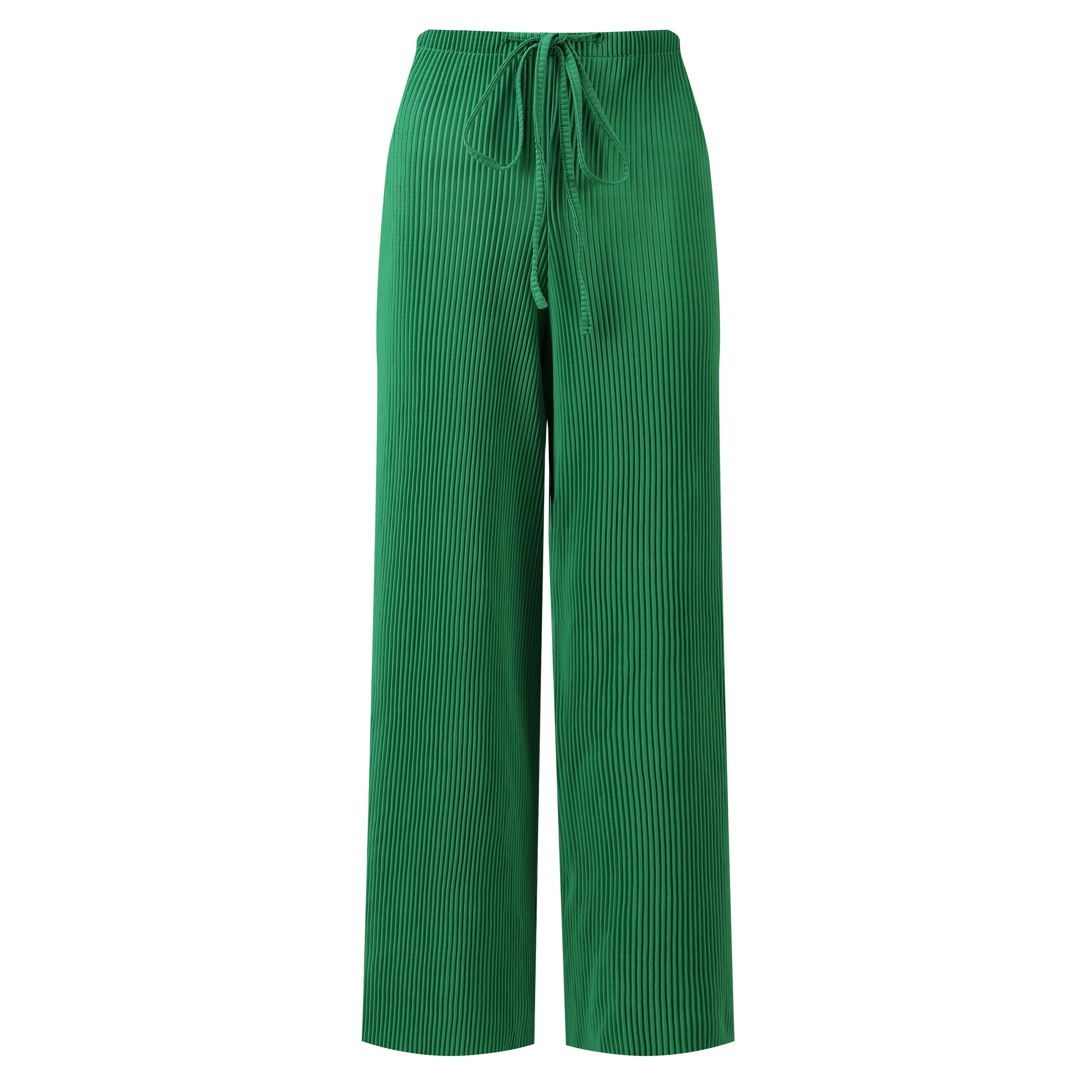 Green Wide-Leg Drawstring Pants Palazzo Pleated Pants