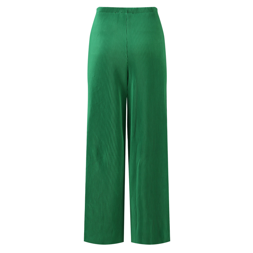 Green Wide-Leg Drawstring Pants Palazzo Pleated Pants