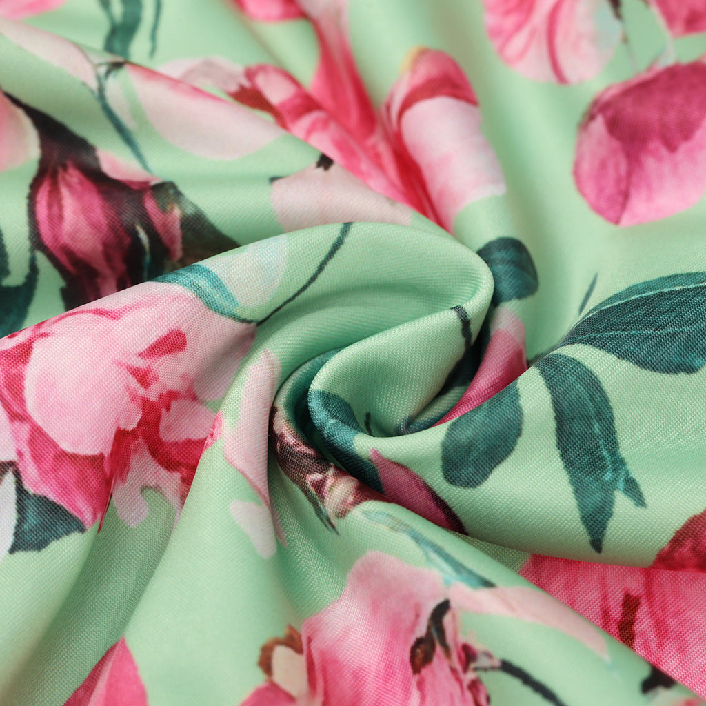 Mint Green & Pink Florals One-Piece Swimsuit&Skirt