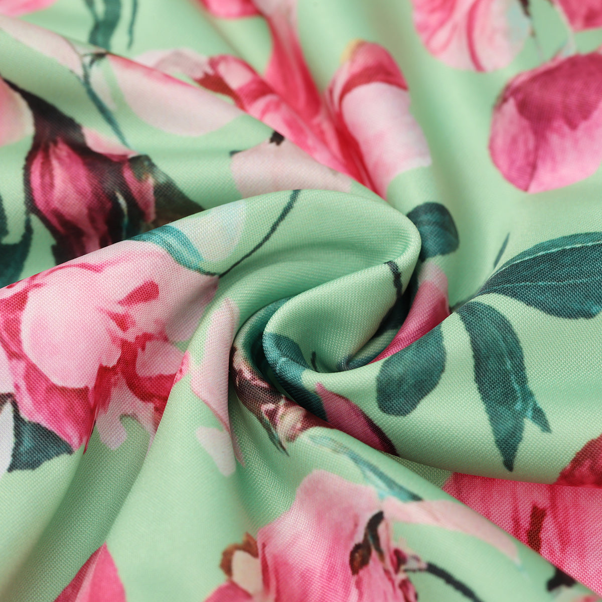 Mint Green & Pink Florals One-Piece Swimsuit&Skirt