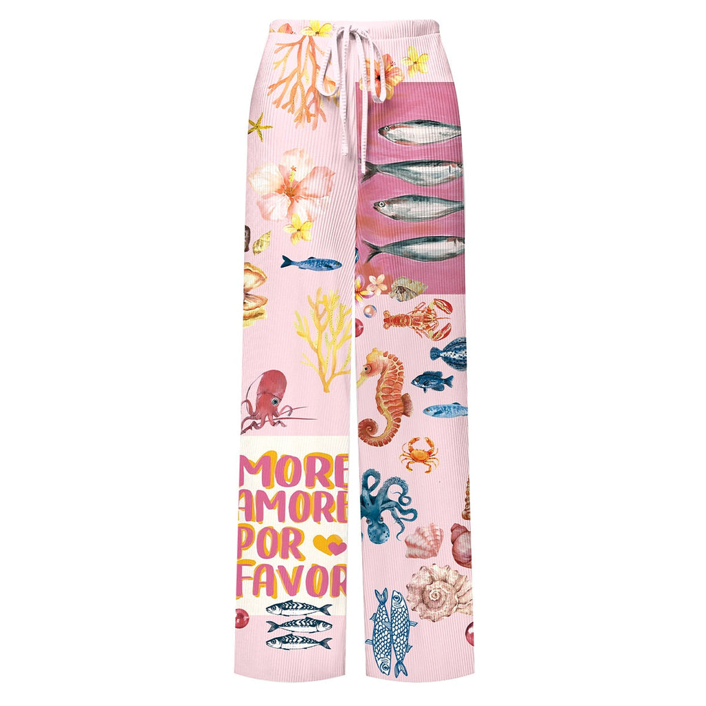 Ocean Love Pink Sea Life V-Neck Vest Top & Pleated Pants