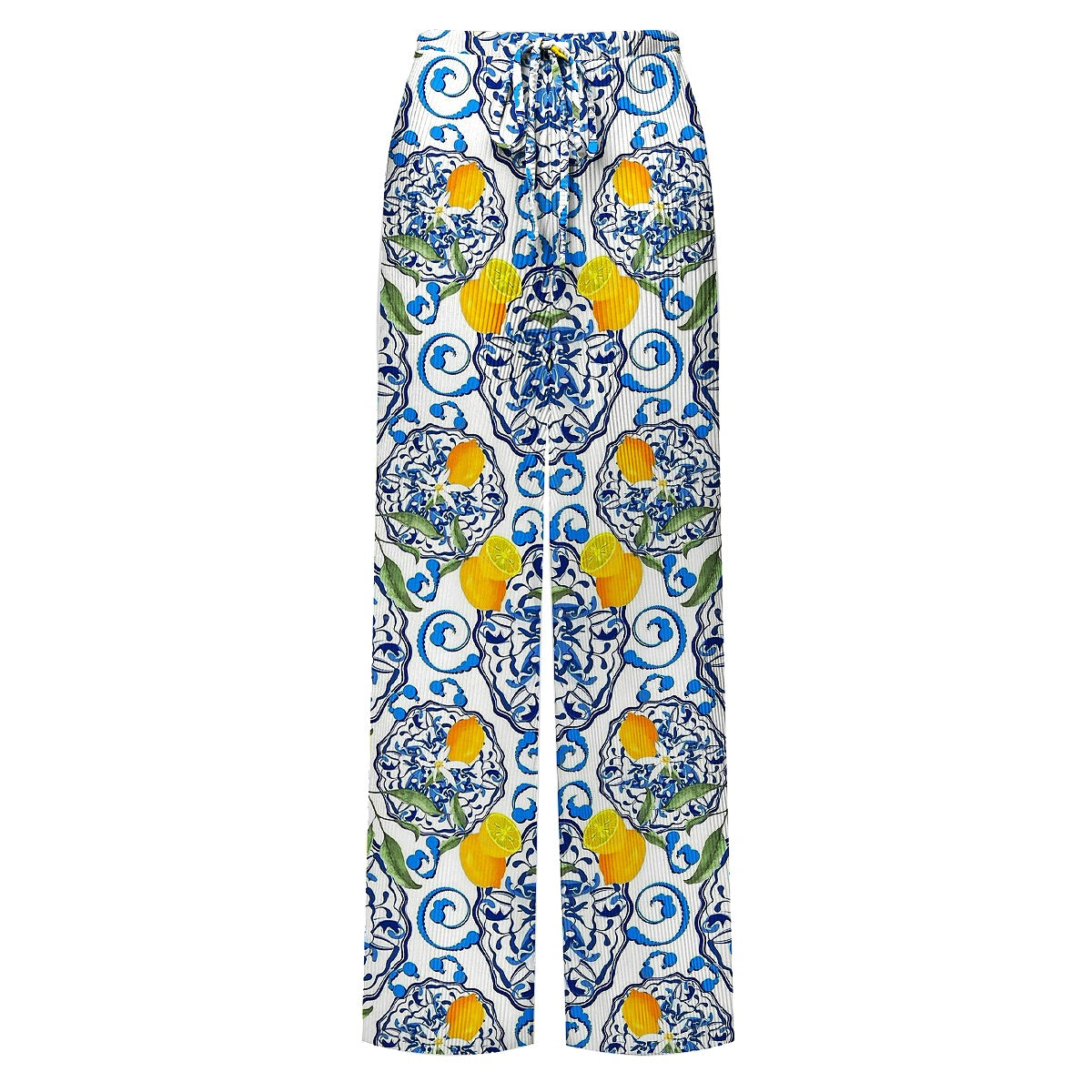 Lemon Motifs Blue Scrollwork Ornate Print One-Piece Swimsuit&Skirt&Pants