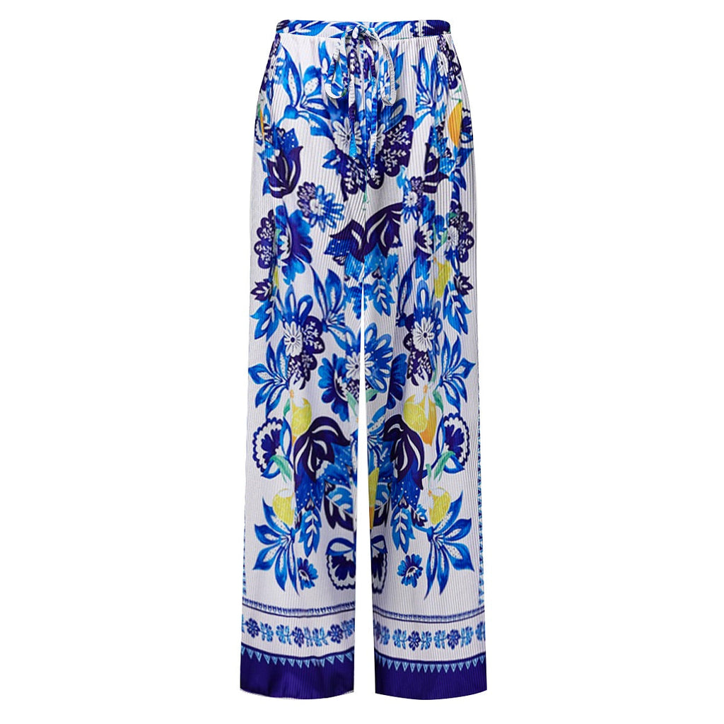Lemon Blue Floral Print One-Piece Swimsuit&Skirt&Pants