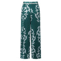 Green Flowy High-Waisted Floral Palazzo Pants Wide-Leg Trousers
