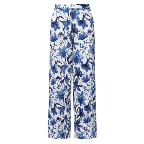 Boho Breeze Blue Floral Wide-Leg Trousers Palazzo Pants CORE(0XL-XL)