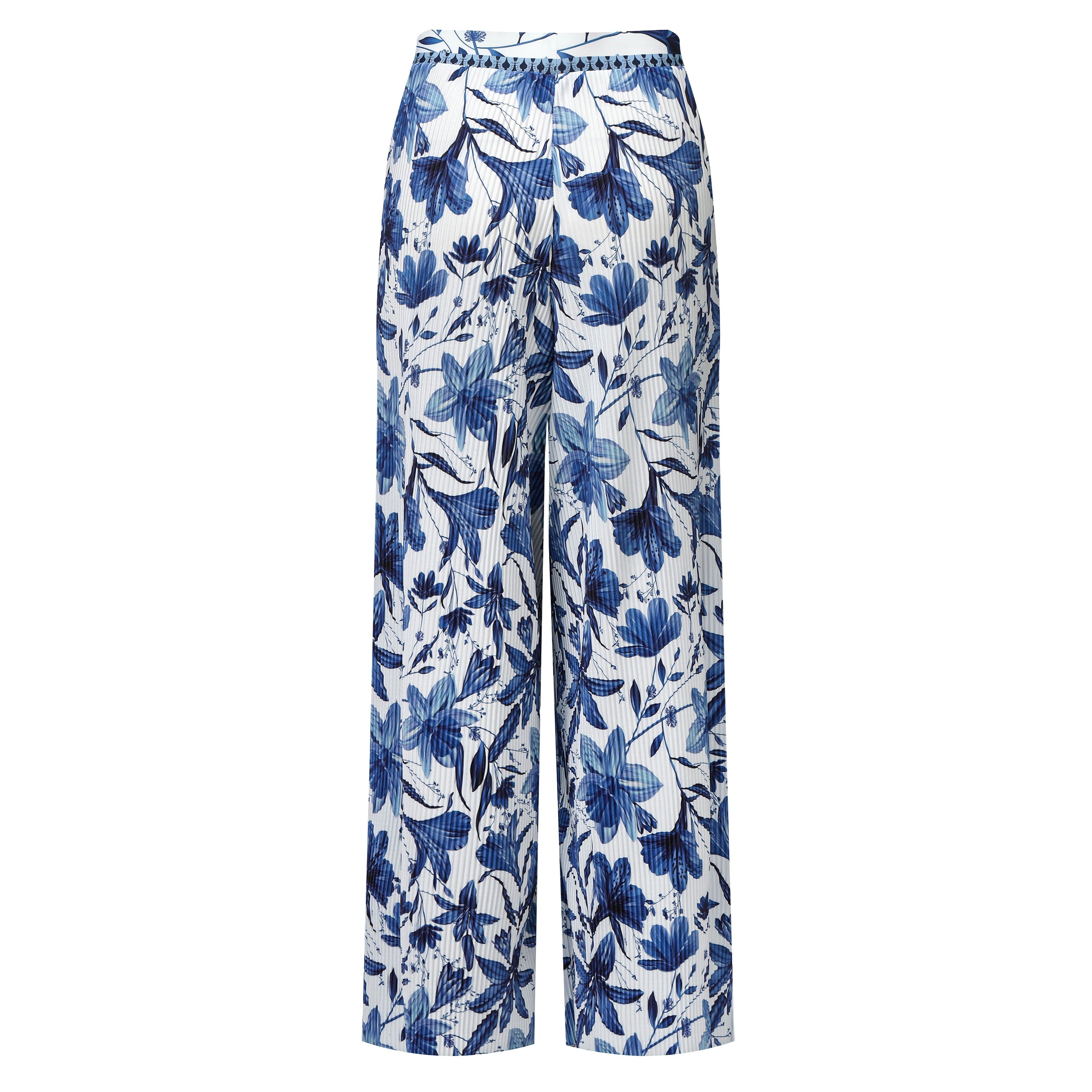 Boho Breeze Blue Floral Wide-Leg Trousers Palazzo Pants XPLUS(4XL-5XL)