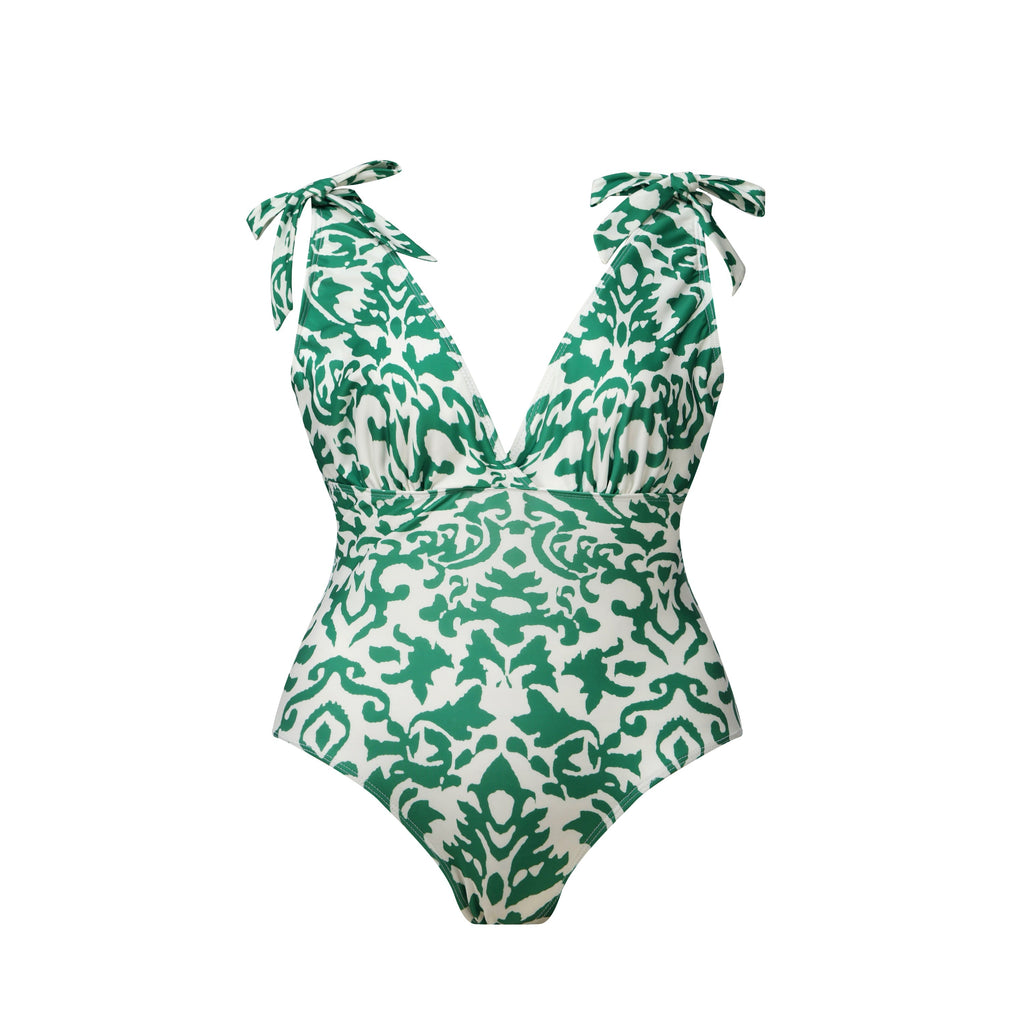 Green Boho Breeze Floral Tie-shoulder One Piece Swimsuit