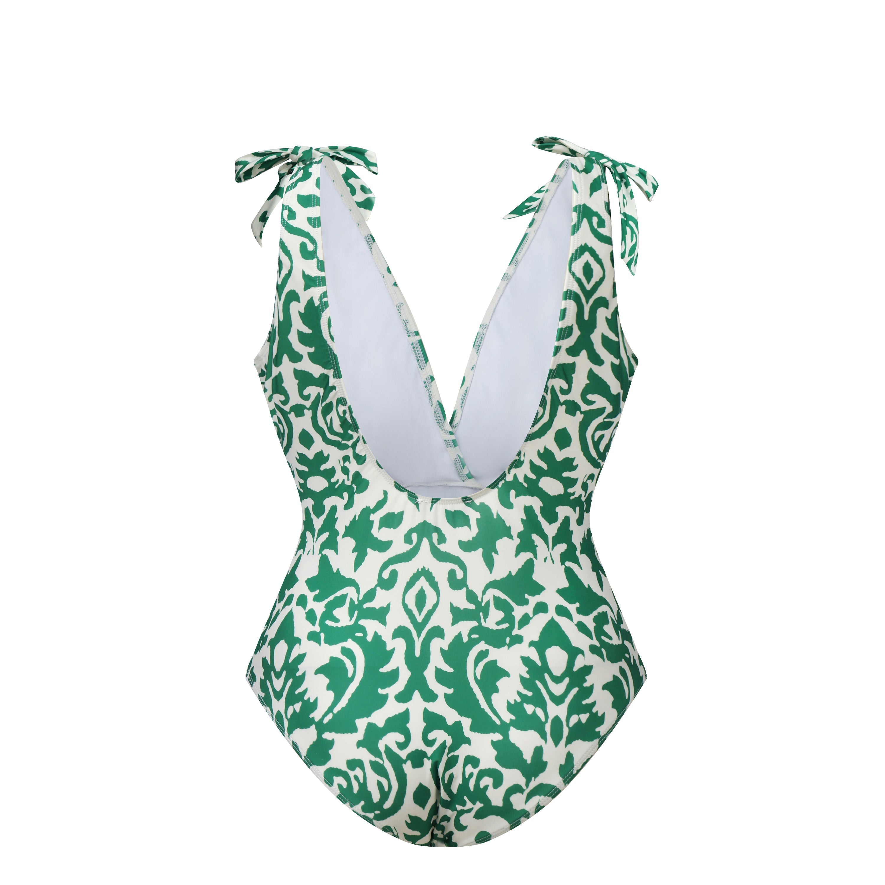 Green Boho Breeze Floral Tie-shoulder One Piece Swimsuit