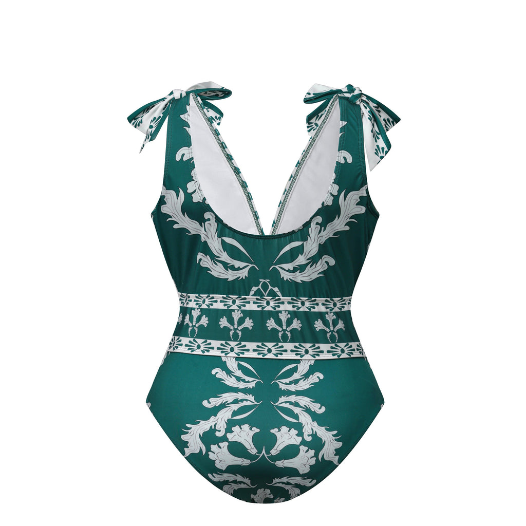 Green Flowy Floral Tie-shoulder Swimsuit&Skirt&Pants