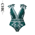 Green Flowy Floral Tie-shoulder Swimsuit