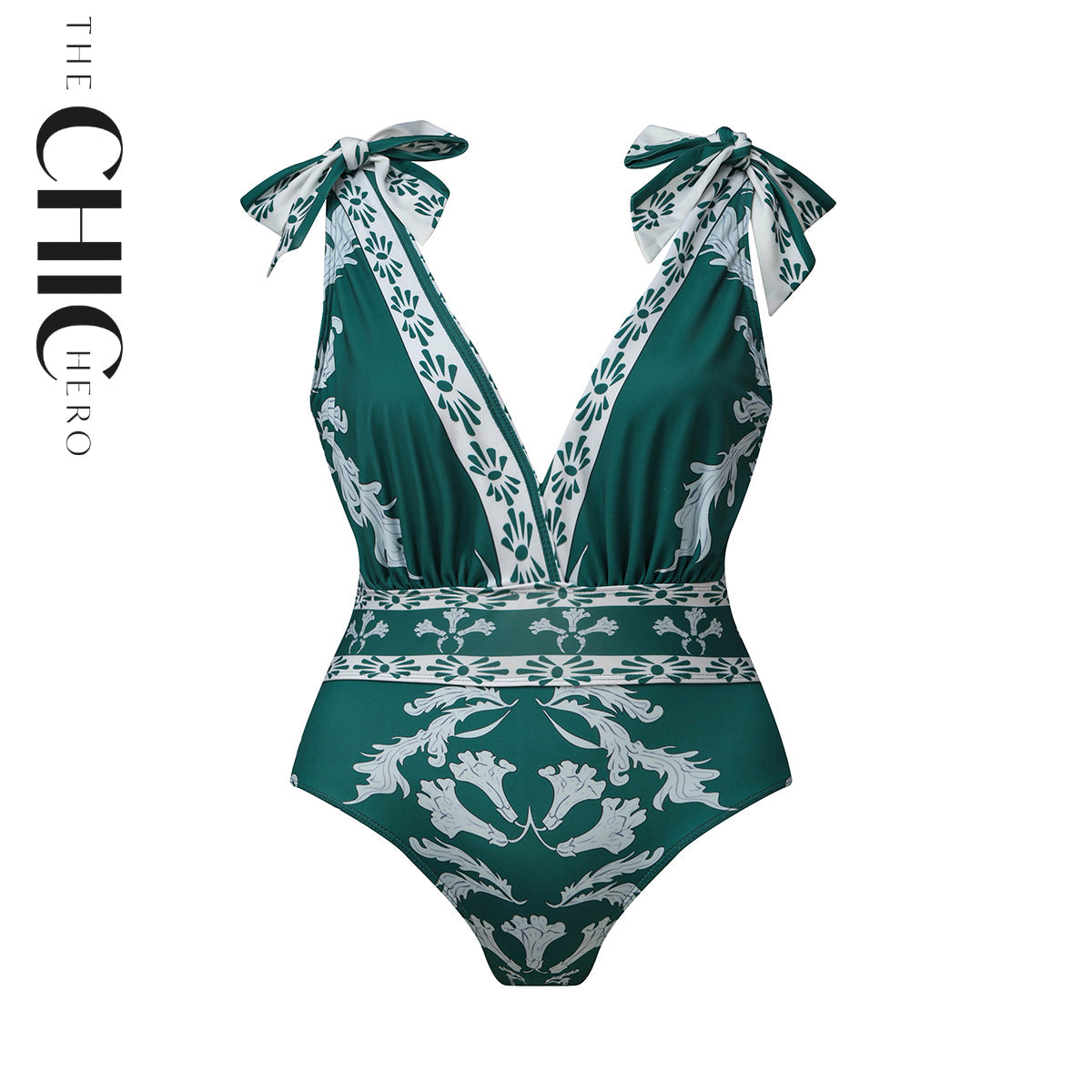 Green Flowy Floral Tie-shoulder Swimsuit
