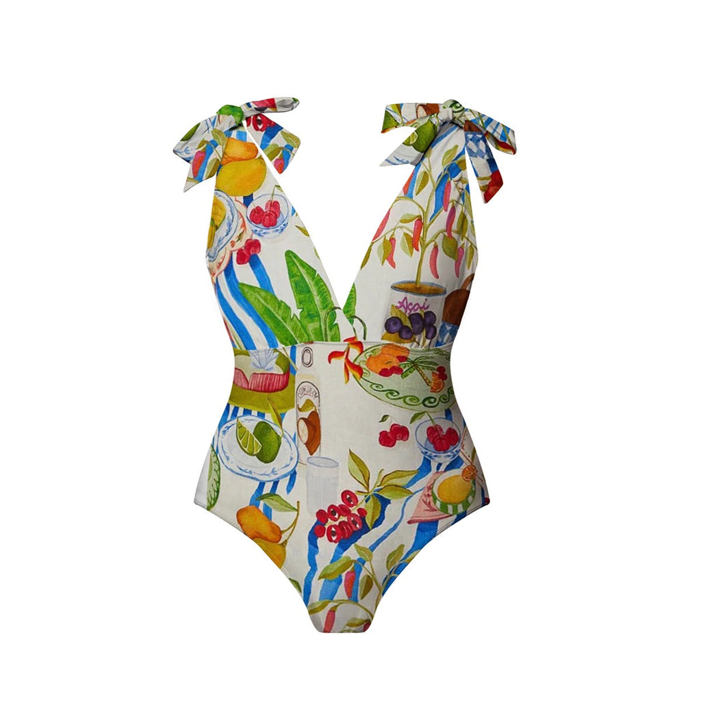 Fruit Food Patterned Colorful Tropical Feast Print One-Piece Swimsuit&Skirt&Pants