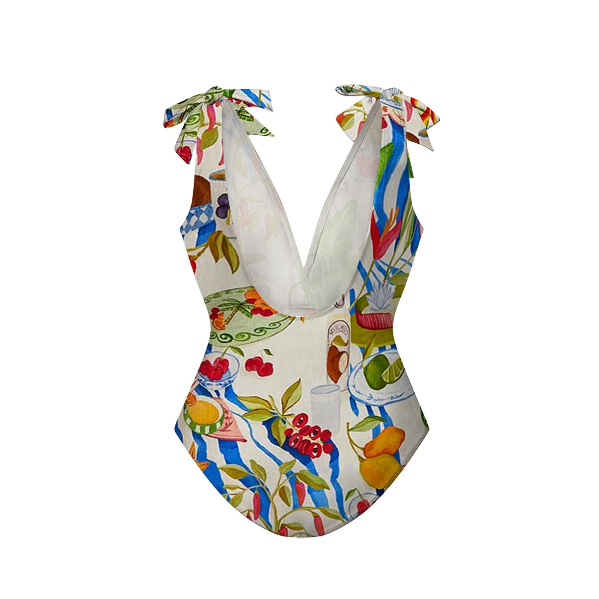 Fruit Food Patterned Colorful Tropical Feast Print One-Piece Swimsuit&Skirt