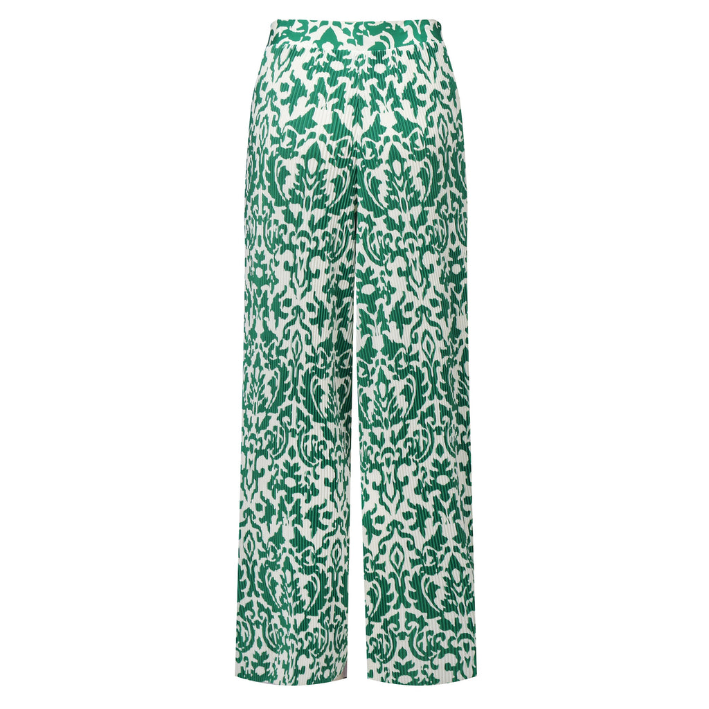 Green Boho Breeze Floral Palazzo Pants Wide-Leg Trousers