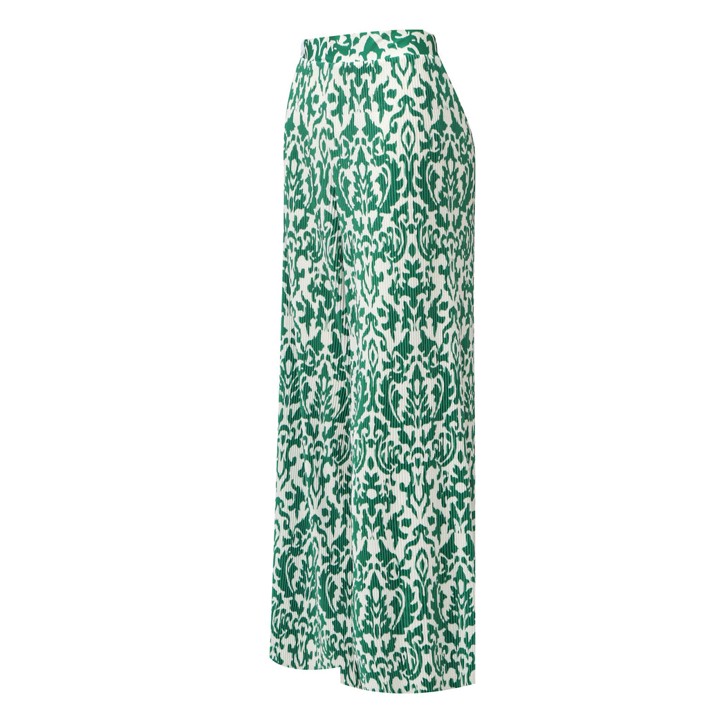 Green Boho Breeze Floral Palazzo Pants Wide-Leg Trousers