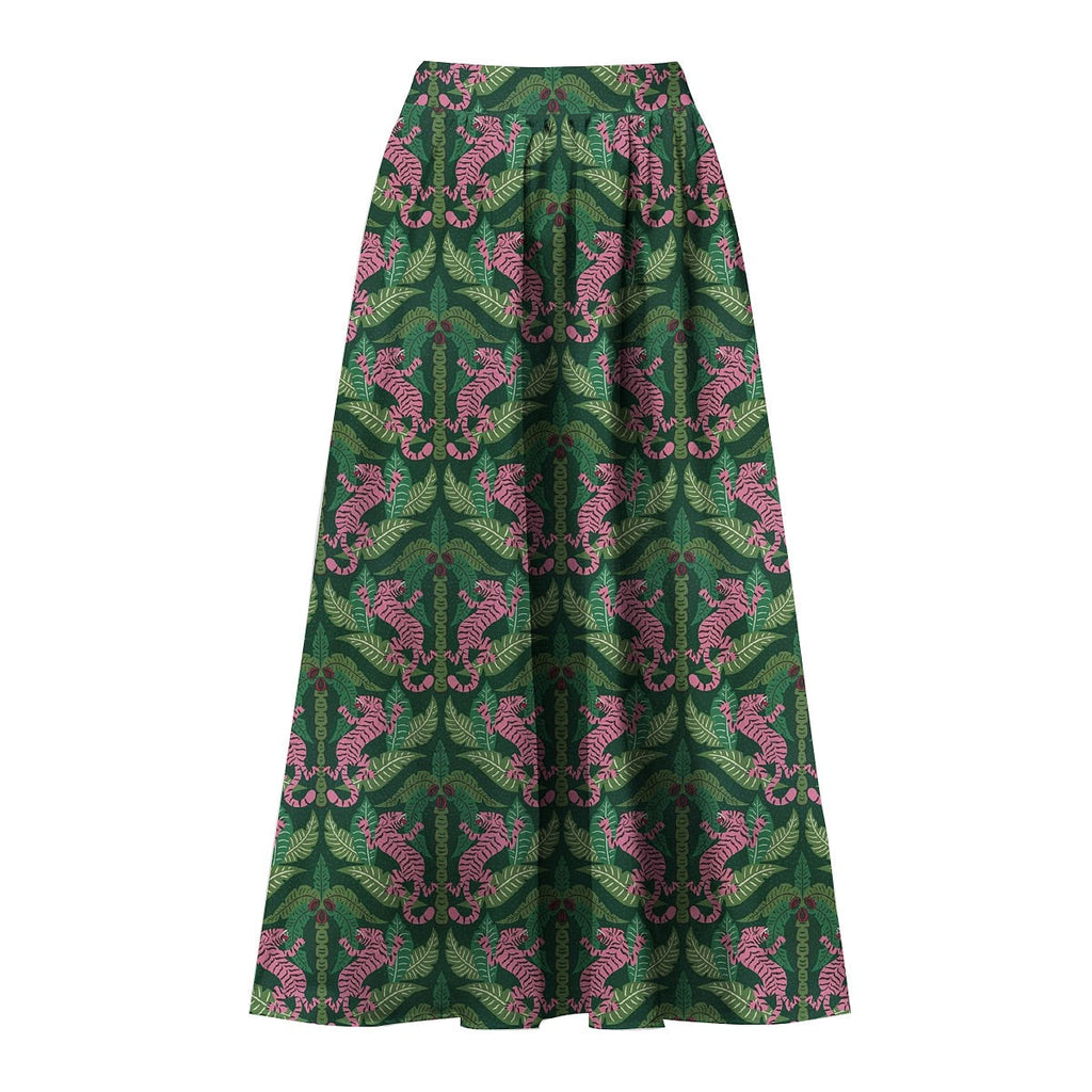 Dark Green Jungle Tiger Leaf Print One-Piece Swimsuit&Skirt