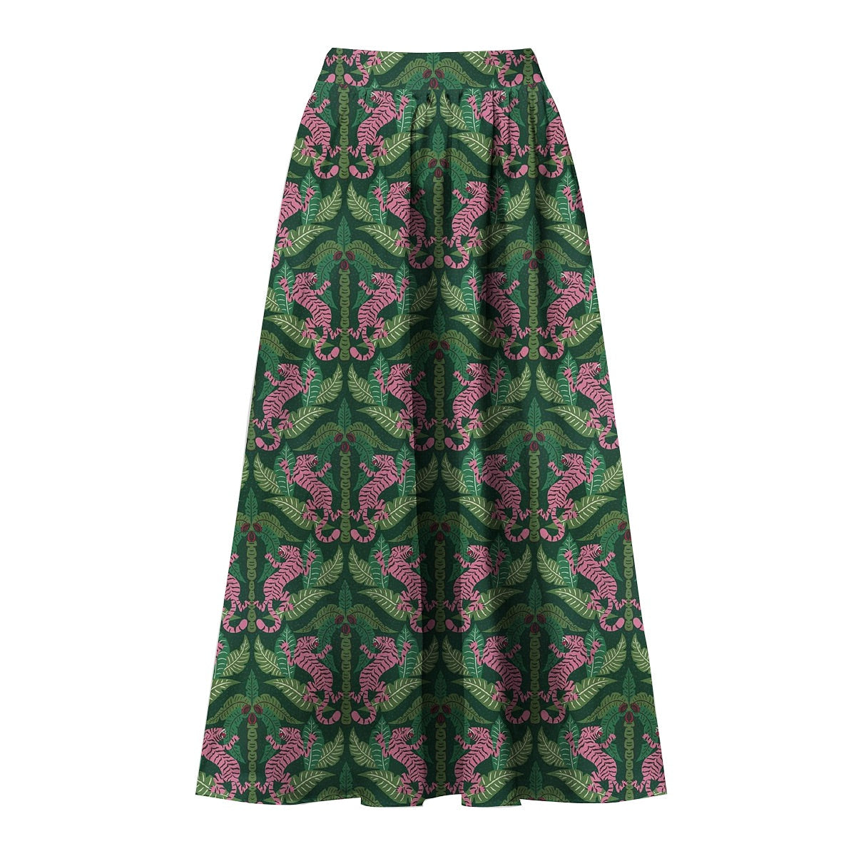 Dark Green Jungle Tiger Leaf Print One-Piece Swimsuit&Skirt