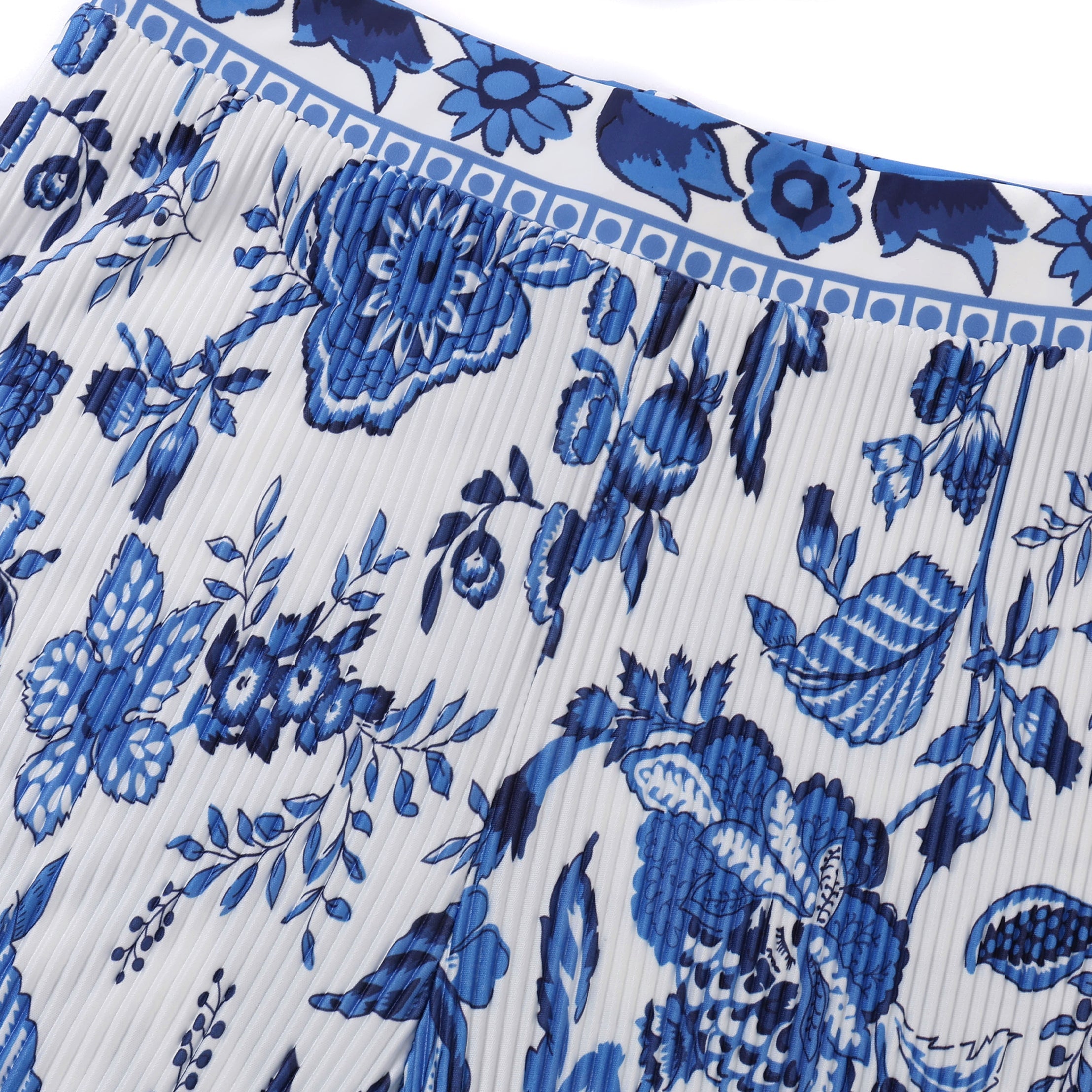 Chic Pleated Pants with Indigo Botanical Print  Palazzo Pants