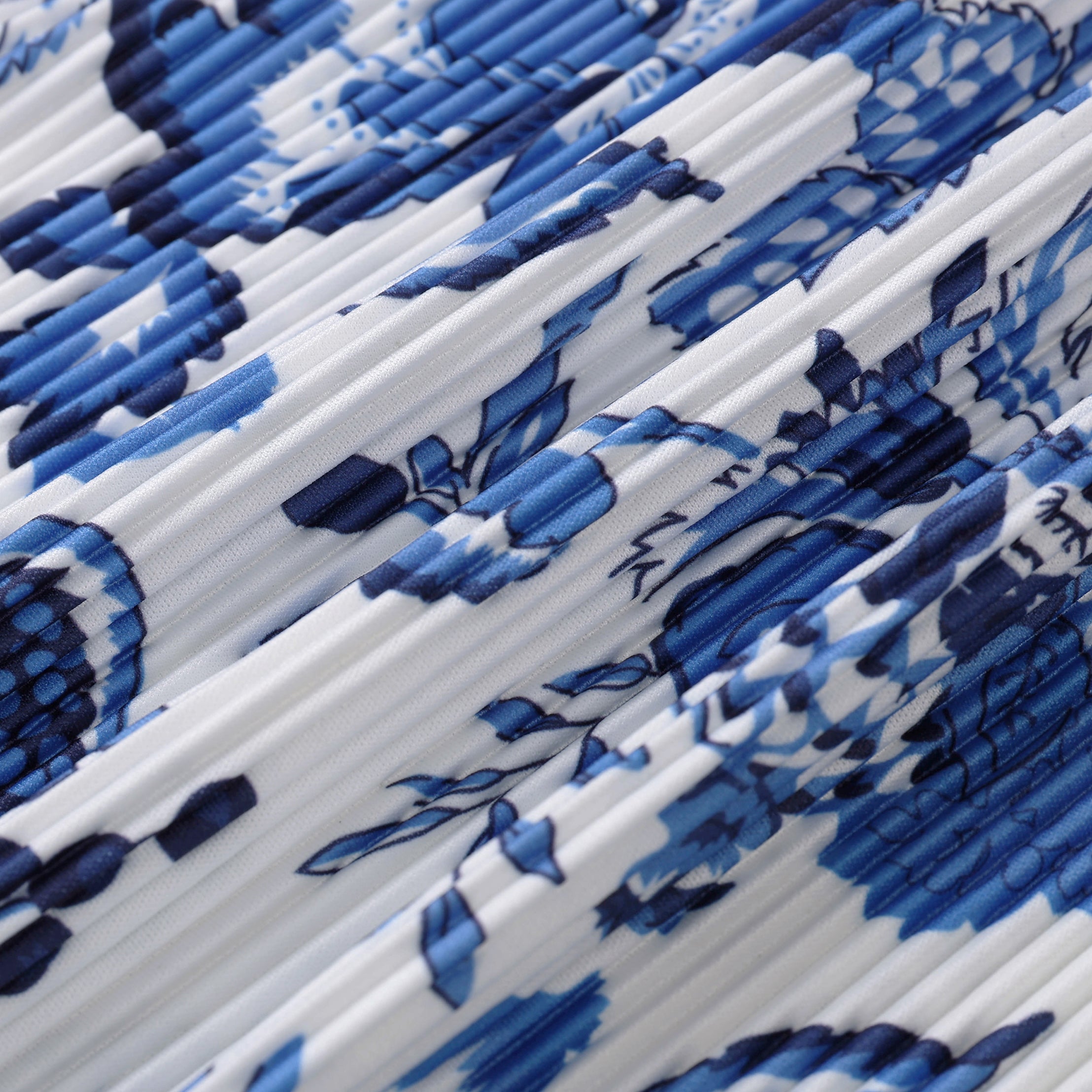 Chic Pleated Pants with Indigo Botanical Print  Palazzo Pants