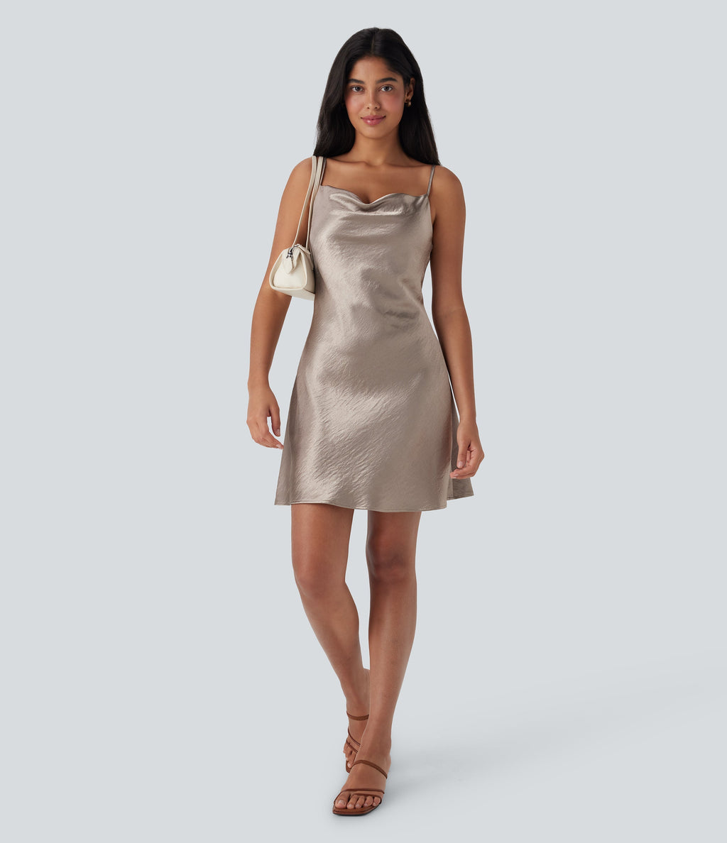 Cowl Neck Satin Mini Casual Slip Dress