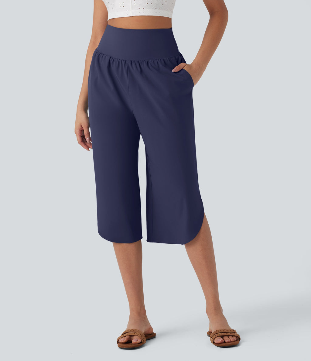BreezefulTM SoCinched High Waisted Tummy Control Hem Quick Dry Capri Pants with Pockets