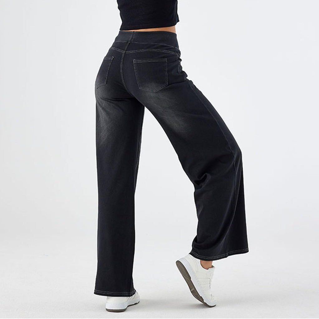 2026🔥 FlexTM High Waisted Multiple Pockets Baggy Wide Leg Washed Stretchy Knit Casual Jeans