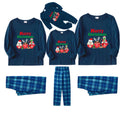 Christmas Family Matching Pajamas-Navy & Sky Blue Plaid Pjs Set with Grinch and "Merry Christmas" Print