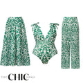 Green Boho Breeze Floral Tie-shoulder One Piece Swimsuit&Skirt&Pants