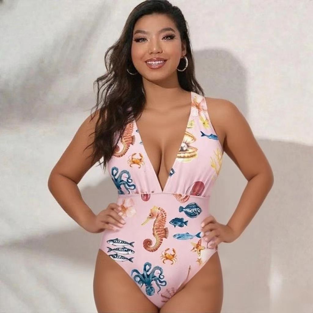 Ocean Love Pink Sea Life One-Piece Swimsuit&Skirt