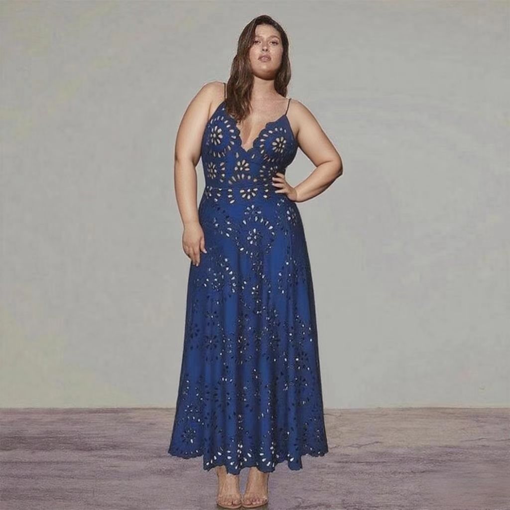 Blue Scalloped Hollow Sexy One-Piece Swimsuit&Skirt