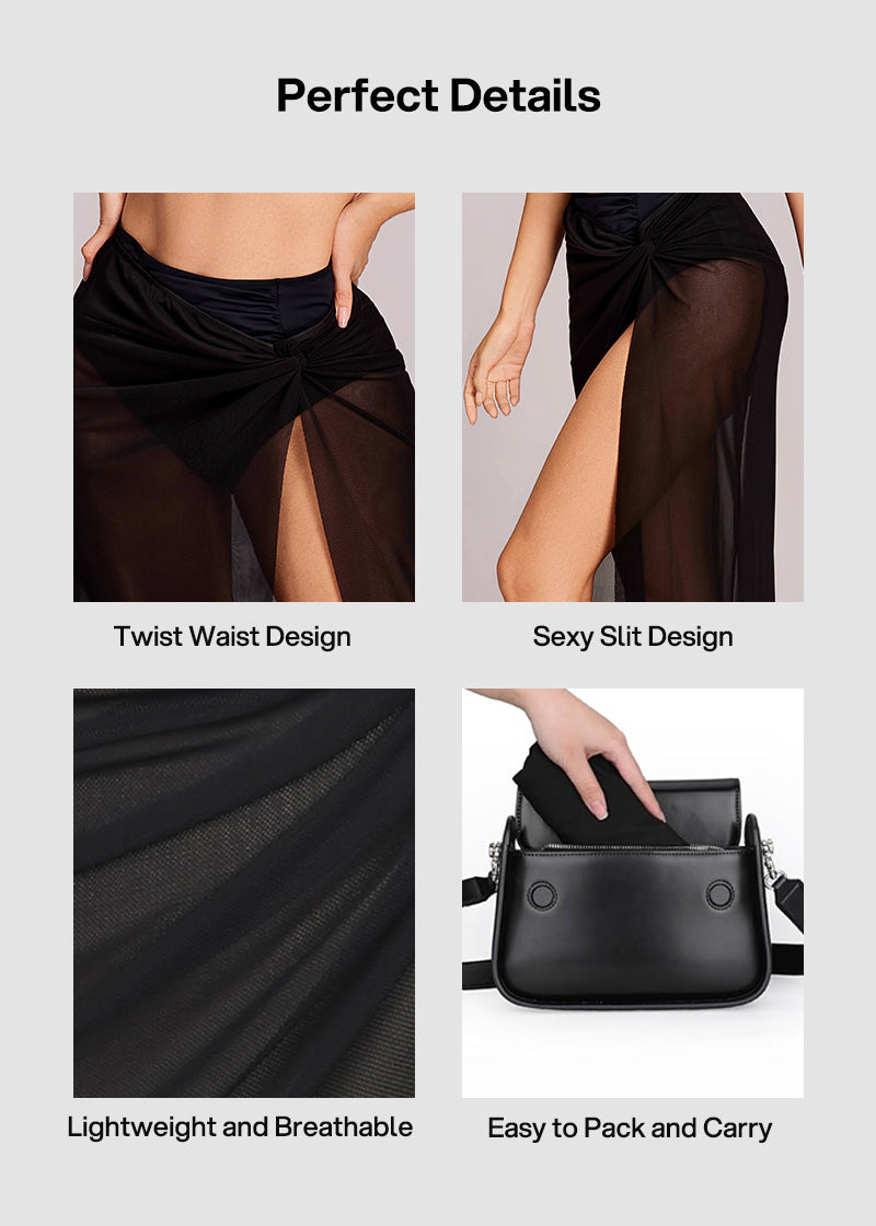 High Slit Mesh Sarong Lightweight Swim Cover-Up Skirt