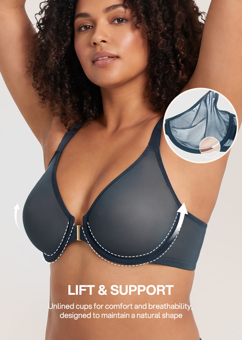 Front Closure Mesh Support Bra