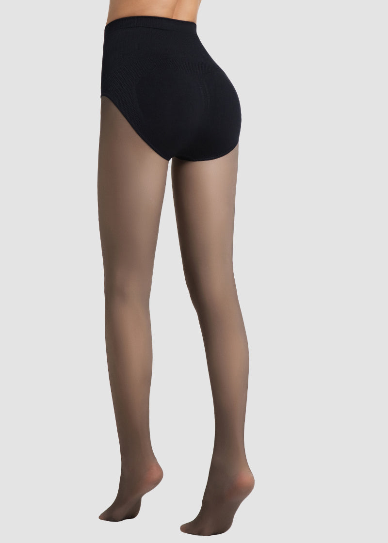 Semi-Sheer Black High-Waist Shaping Tights – Thin & Fleece-Lined