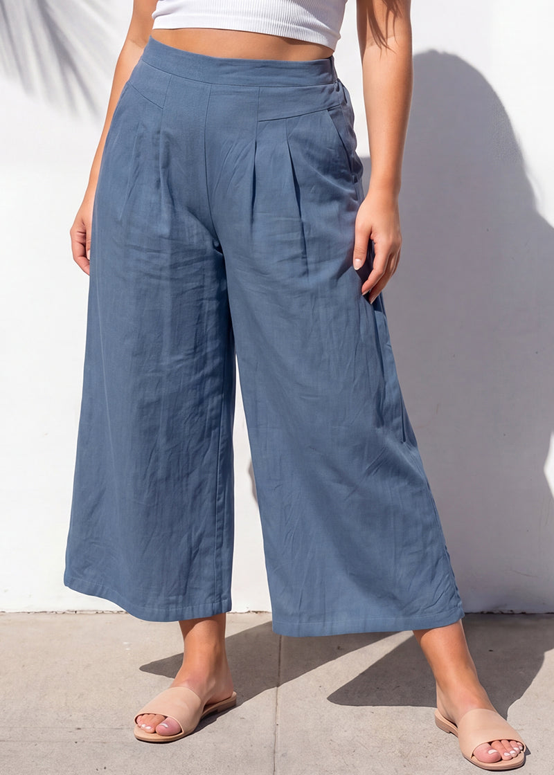 Cotton Linen Wide-Leg Culotte Pants