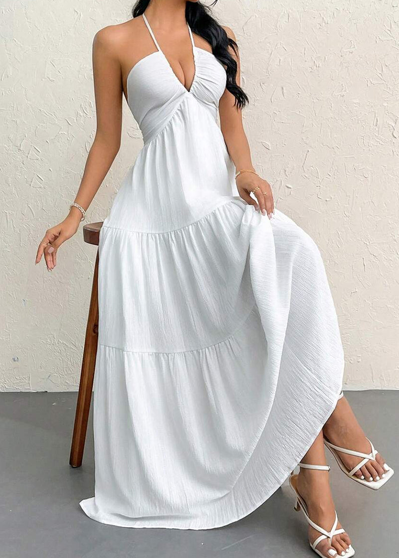 Minimalist Sleeveless Open-Back Halter Maxi Dress