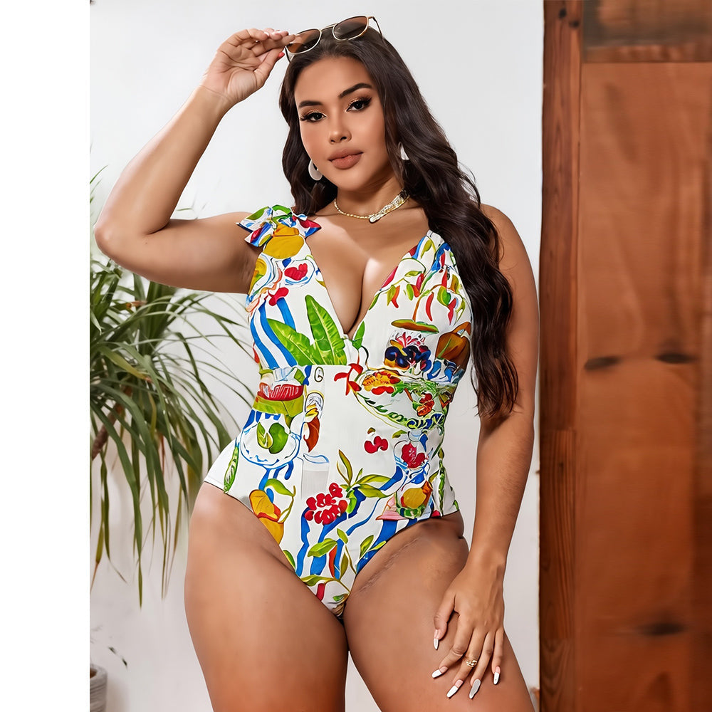 Fruit Food Patterned Colorful Tropical Feast Print One-Piece Swimsuit&Skirt&Pants