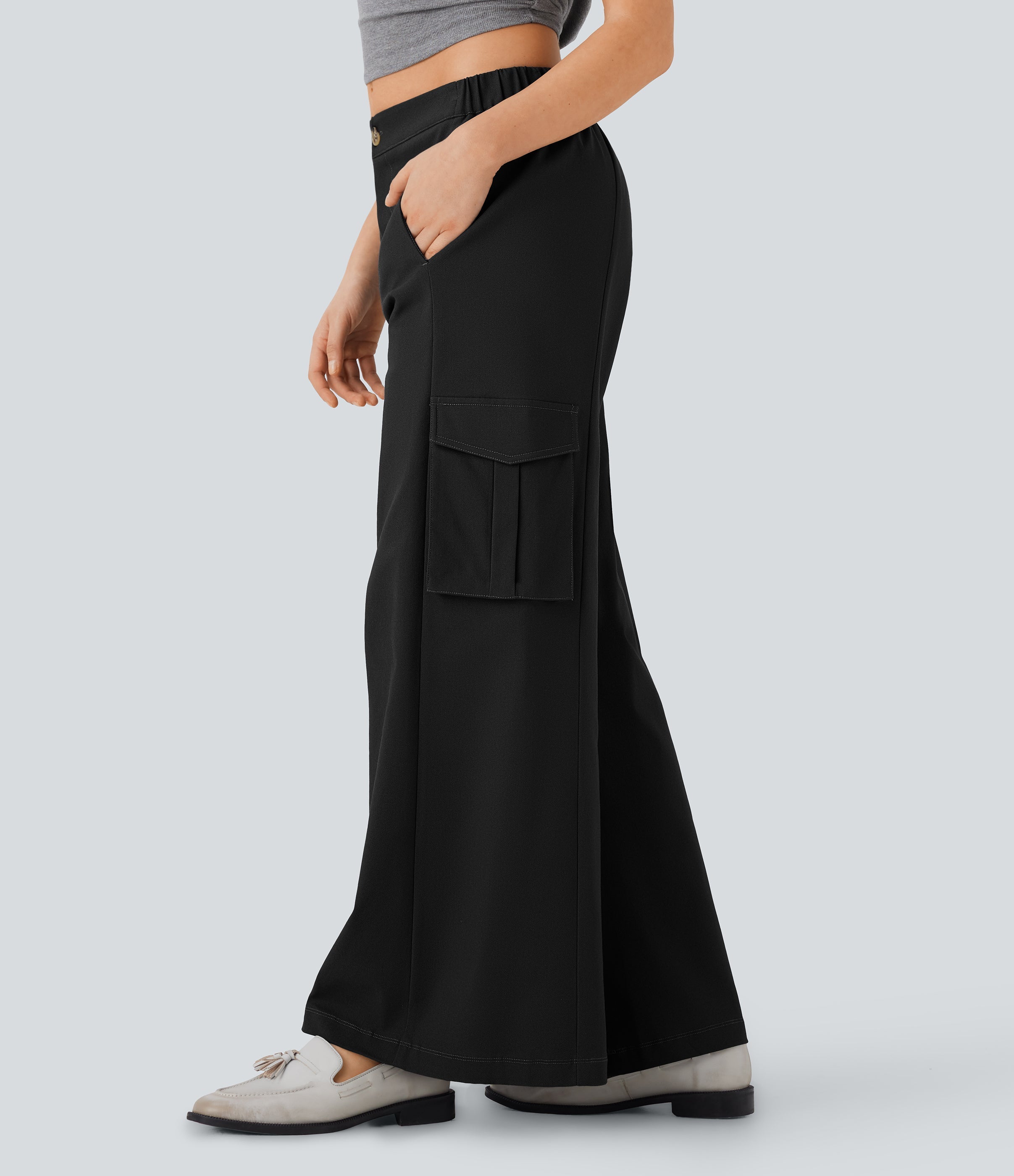 Low Rise Wide Leg Casual Cargo Pants with Pockets