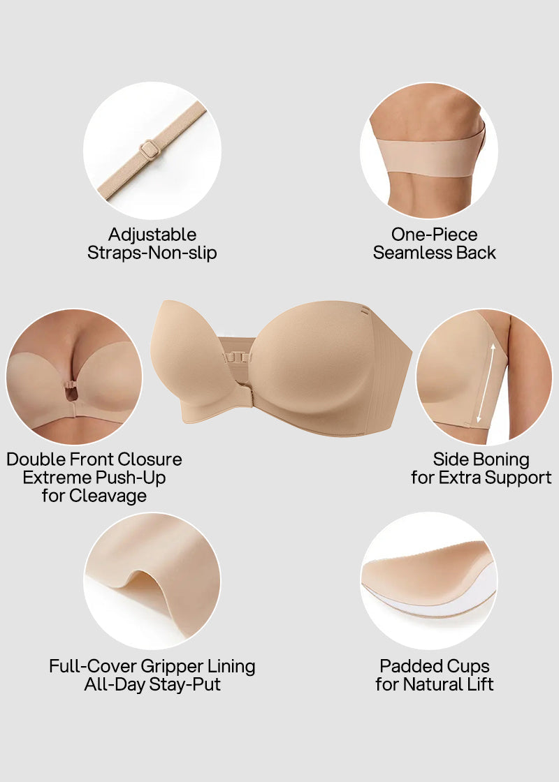 Front Closure No-Slip Supportive Fit Strapless Bra