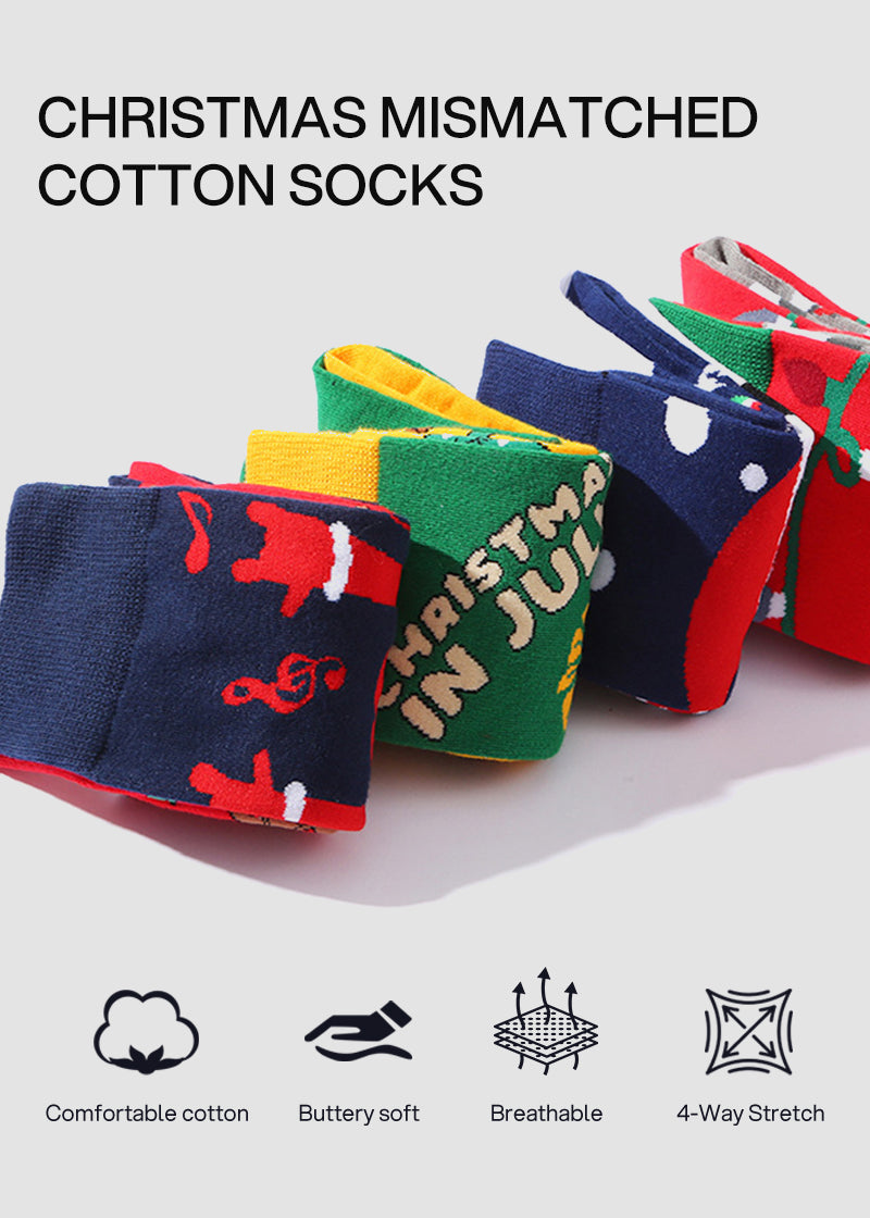 Festive Mismatched Christmas Crew Socks - 4 Pairs