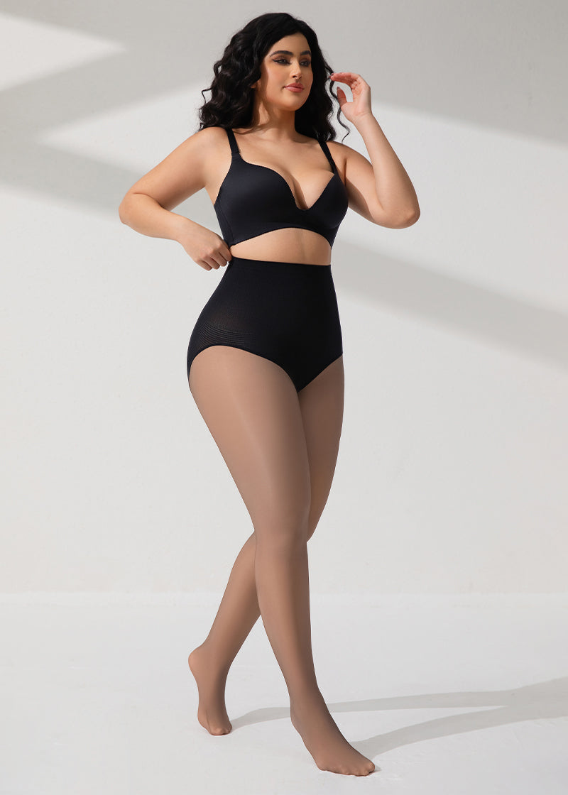 Semi-Sheer Black High-Waist Shaping Tights – Thin & Fleece-Lined
