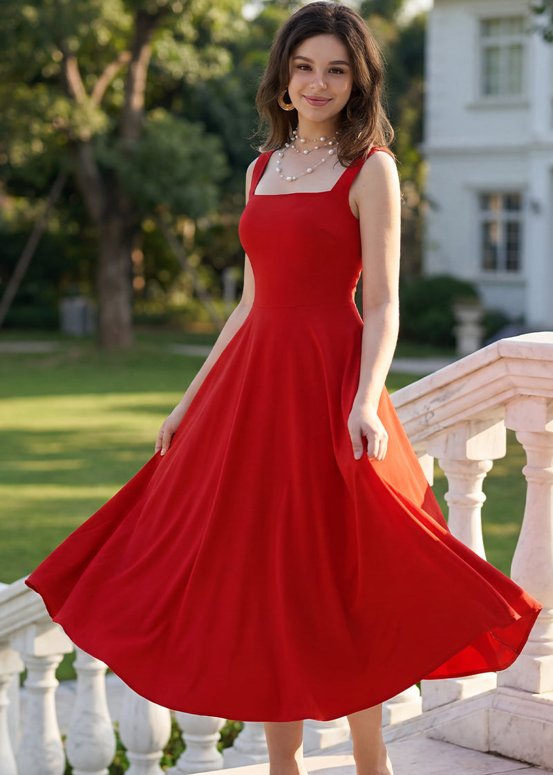 Women's Square Neck Sleeveless Flowy Maxi Dress with Pockets