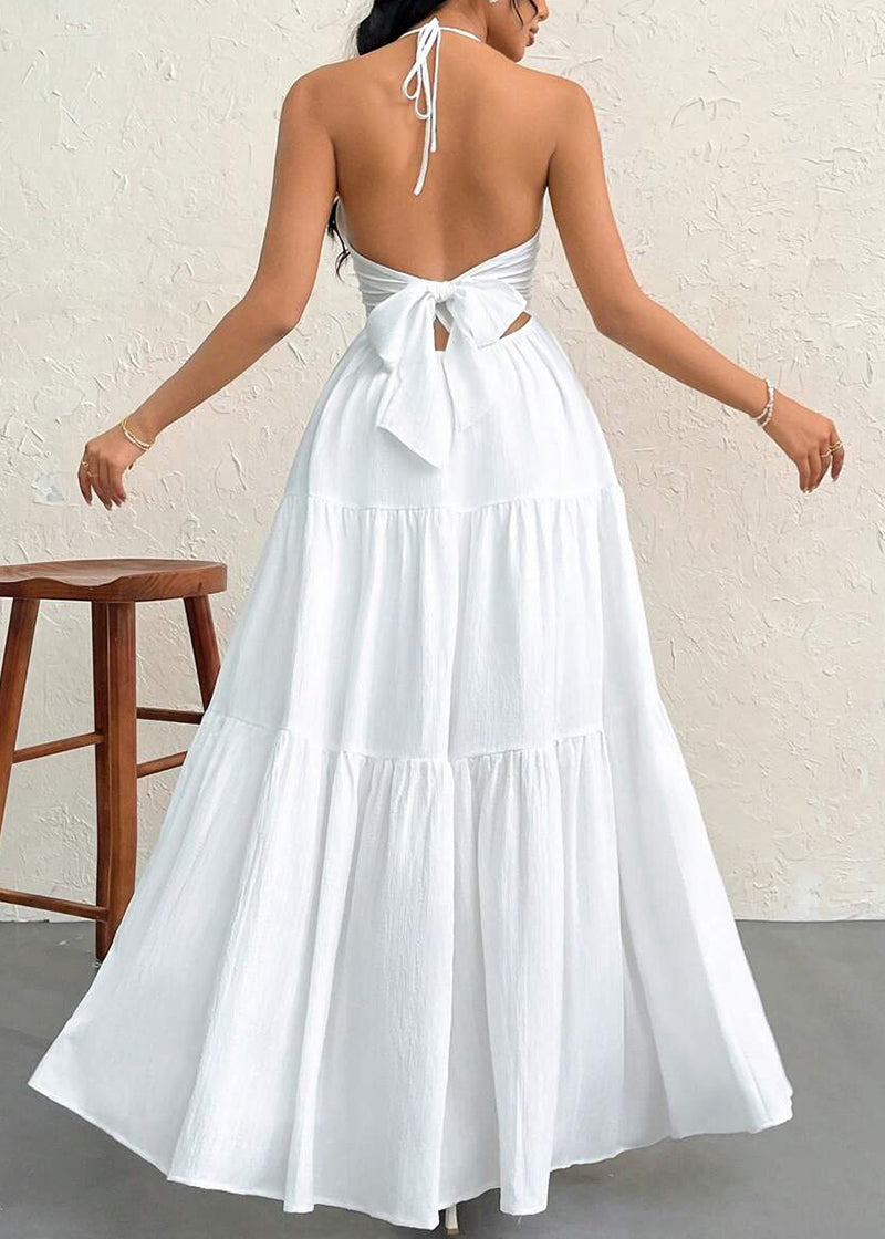 Minimalist Sleeveless Open-Back Halter Maxi Dress
