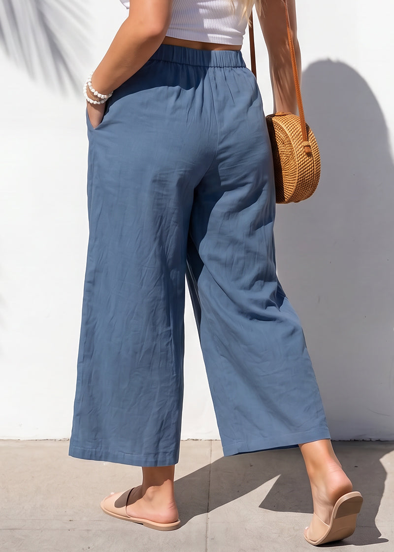 Cotton Linen Wide-Leg Culotte Pants