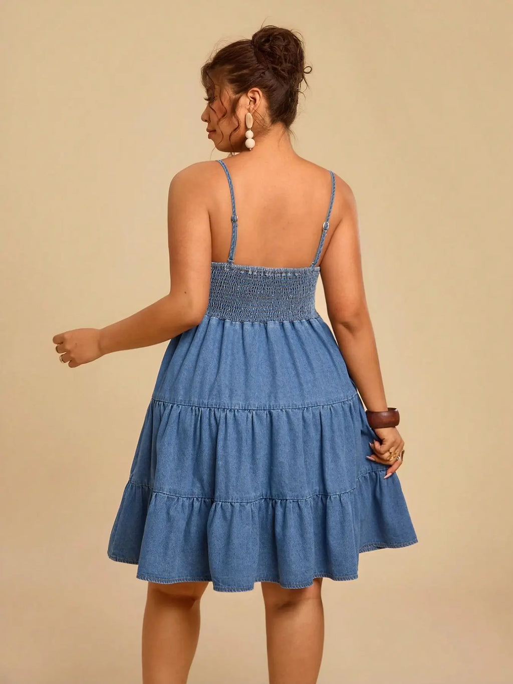 Women's Sweet Boho Style Plus Size Soft Denim Halter Dress, Thin Straps, Square Neck, Summer Floral Print, Fuzzy Denim Skirt
