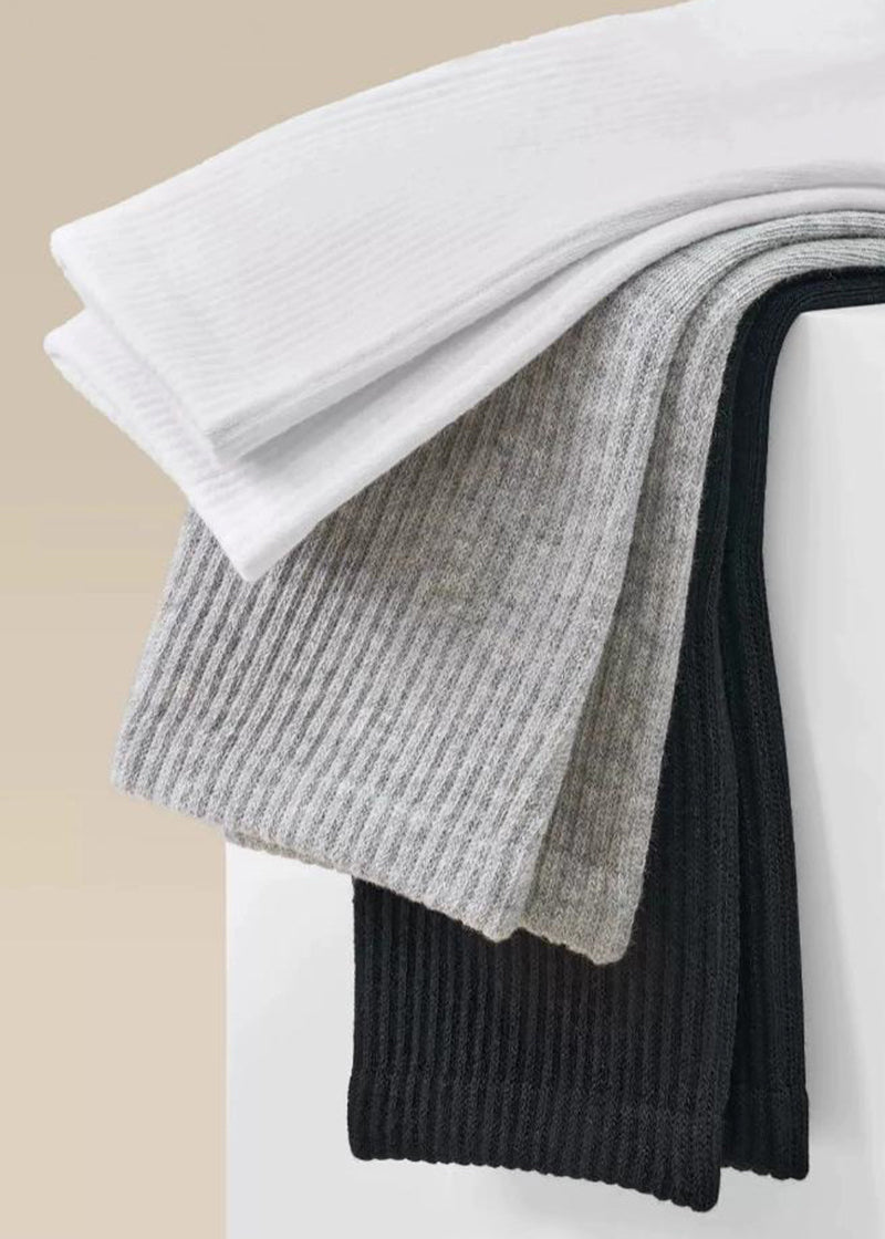 Ribbed Knit Cotton Crew Socks