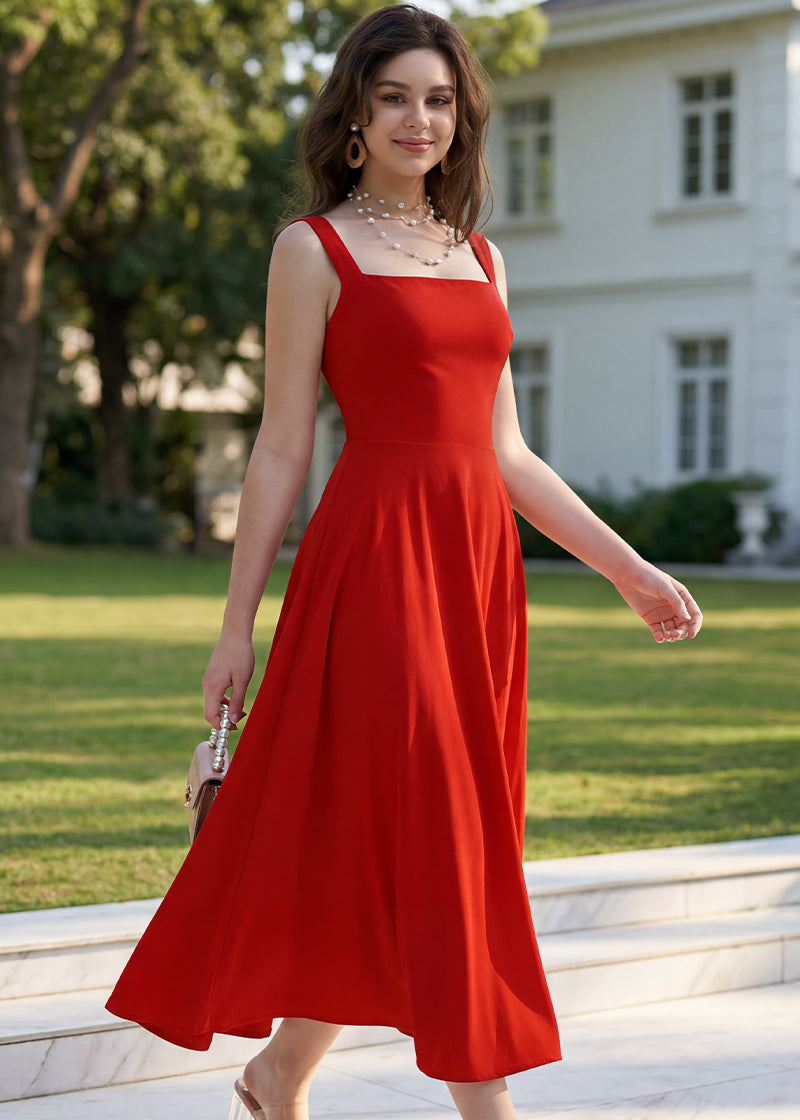 Women's Square Neck Sleeveless Flowy Maxi Dress with Pockets
