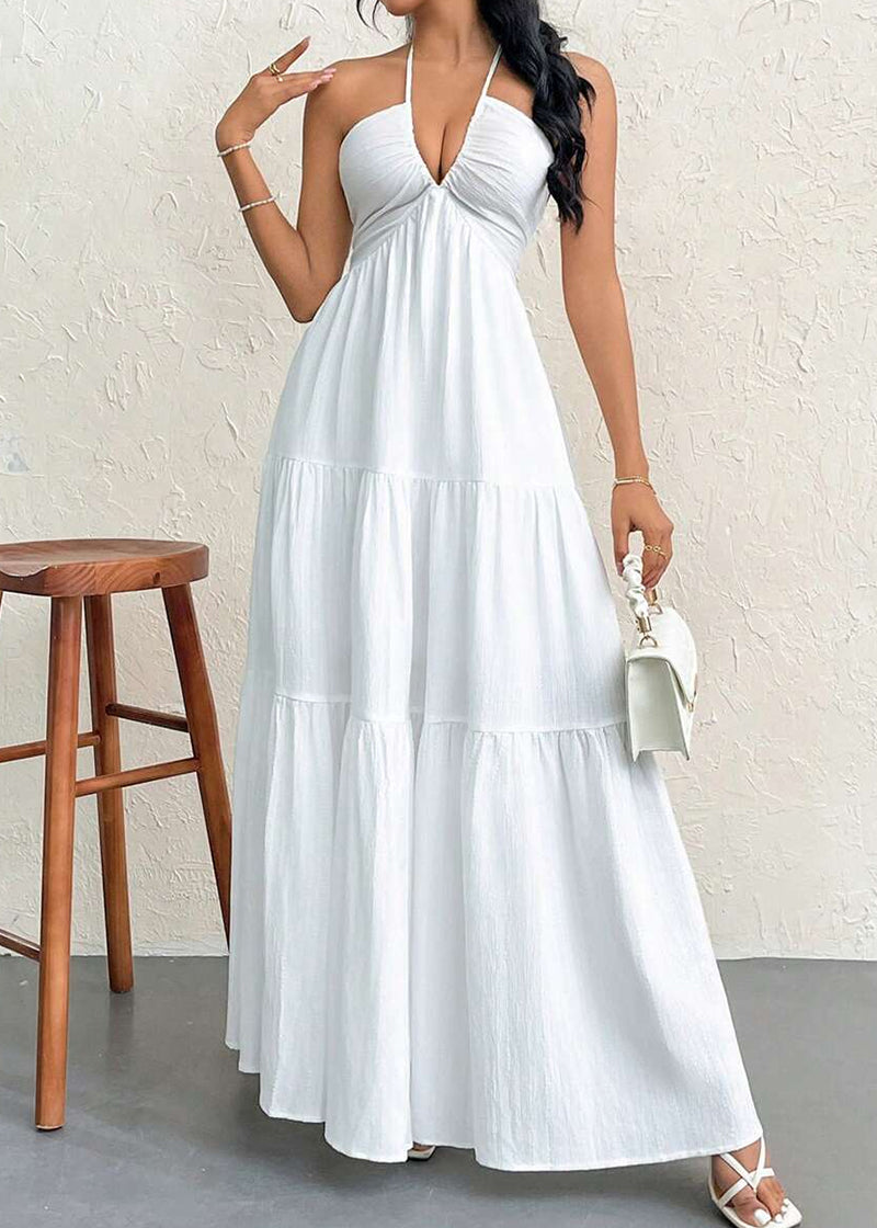 Minimalist Sleeveless Open-Back Halter Maxi Dress