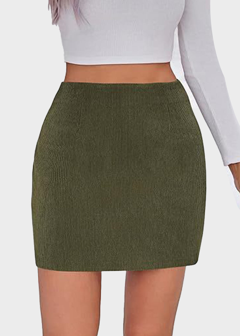 High Waist Corduroy Mini Skirt with Built-in Safety Shorts